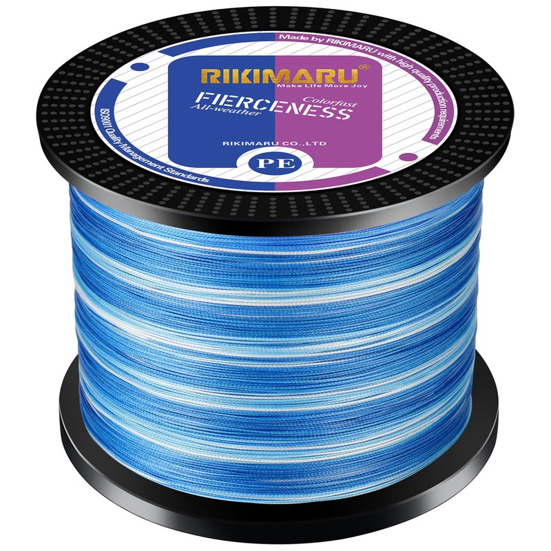 RIKIMARU Braided Fishing Line Abrasion Resistant Superline Zero Stretch&Low Memory Extra Thin Diameter (Blue Camou, 327 Yds/0.10mm/10LB)