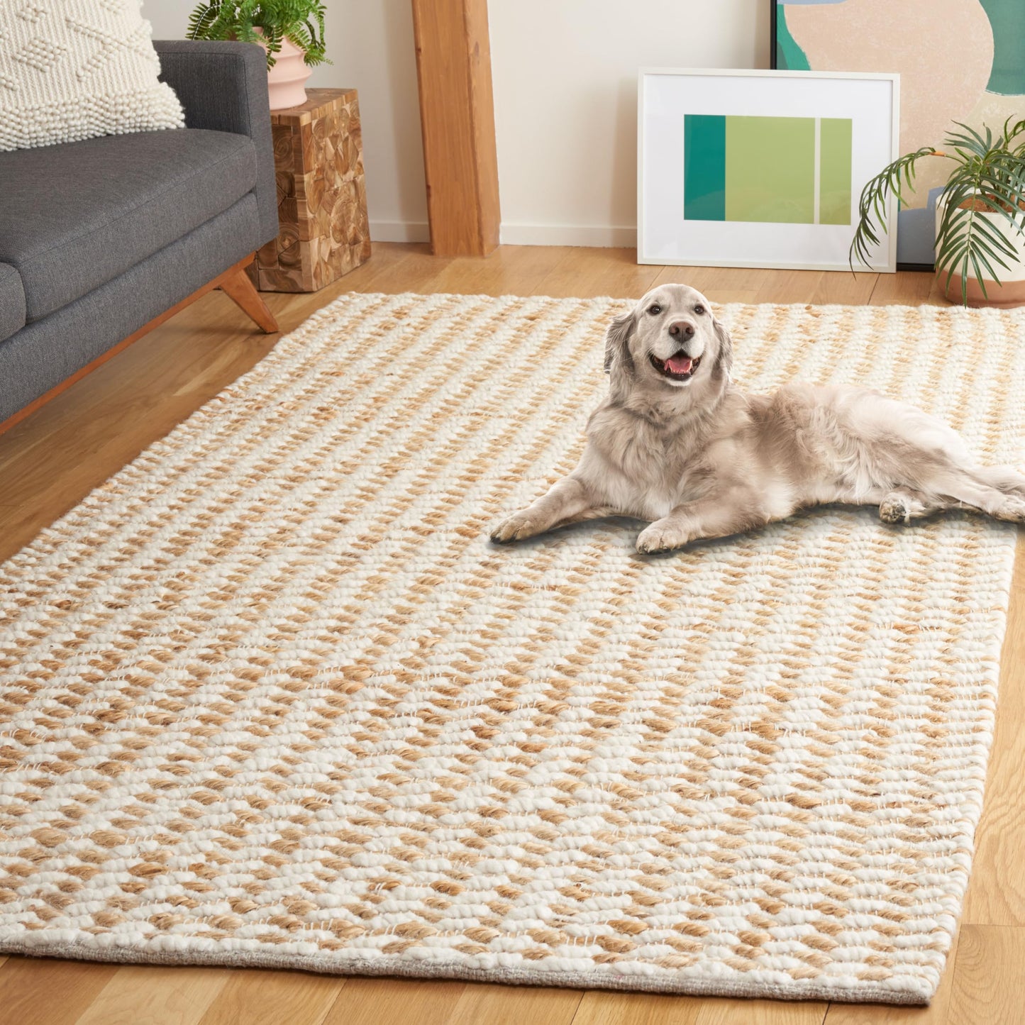 SAFAVIEH Natural Fiber Collection Area Rug - 4' x 6', Natural & Ivory, Handmade Jute & Wool, Ideal for The Living Room, Bedroom, Dining Room (NF515A-4)