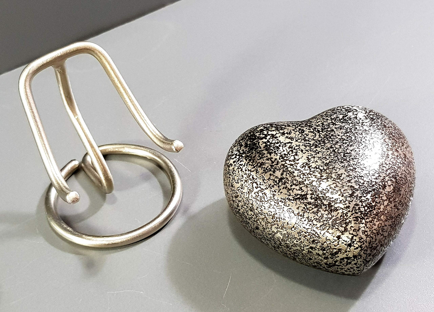 eSplanade Brass Mini Cremation Urn Heart-Shaped Keepsake Memorial Jar Pot Container | Small Urn for Funeral Ashes Burial | Textured Metal Keepsake with Stand | Silver - 2.75" Inches