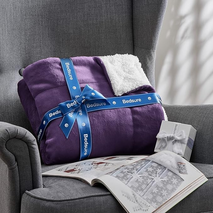 Bedsure GentleSoft Sherpa Fleece Throw Blanket Twin Size for Couch - Thick and Warm Throw for Women, Soft Fuzzy Plush Twin Blanket for Winter, Purple, 60x80 Inches