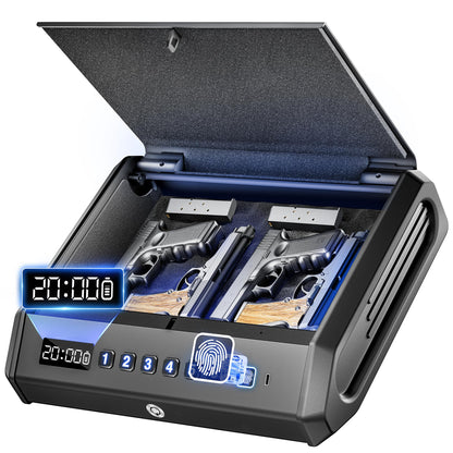Biometric Gun Safe - 100 Fingerprints, 3-Ways Unlock Large Handgun Lock Box fits 4 Pistols, Silent Mode & Emergency Power for Home Nightstand & Car TOPMEDA