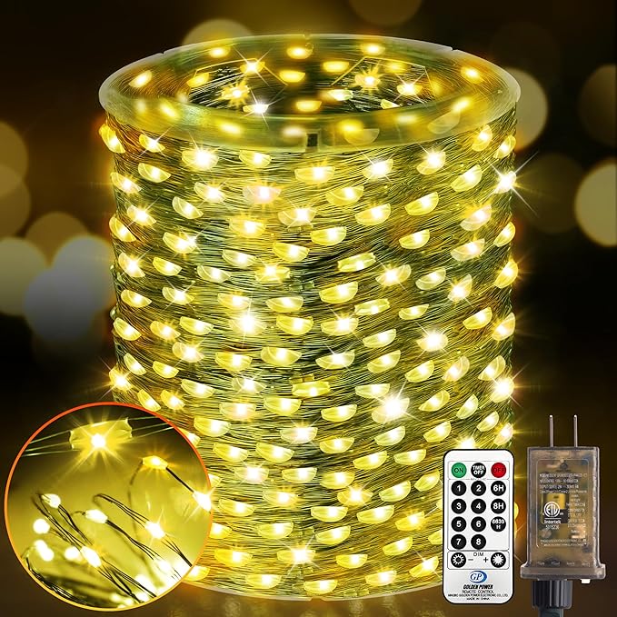 KNONEW 532FT Outdoor Christmas Fairy Lights Plug in,1600 LED String Lights Outdoor Waterproof 8 Modes Memory Times for Wedding Bedroom Walls Garden Trees Decoration(Warm White)