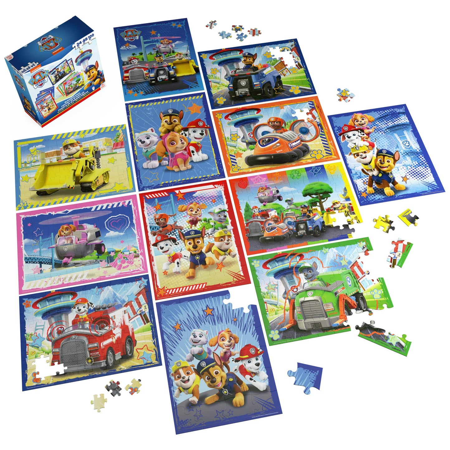 Spin Master Games, PAW Patrol Puzzles 12-Pack, 24, 48, & 100 Pieces, Kids Puzzles, Featuring Chase, Marshall, Skye, Everest, Rubble, Zuma, Rocky, for Ages 4 & Up