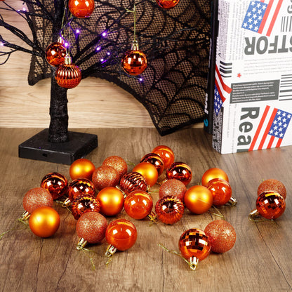 Lulu Home Halloween Ball Ornaments, 34 Ct 1.57" Pre-Strung Hanging Ornament Decorations, Shatterproof Plastic Balls for Holiday Party Wreath Garlands Trees, Orange