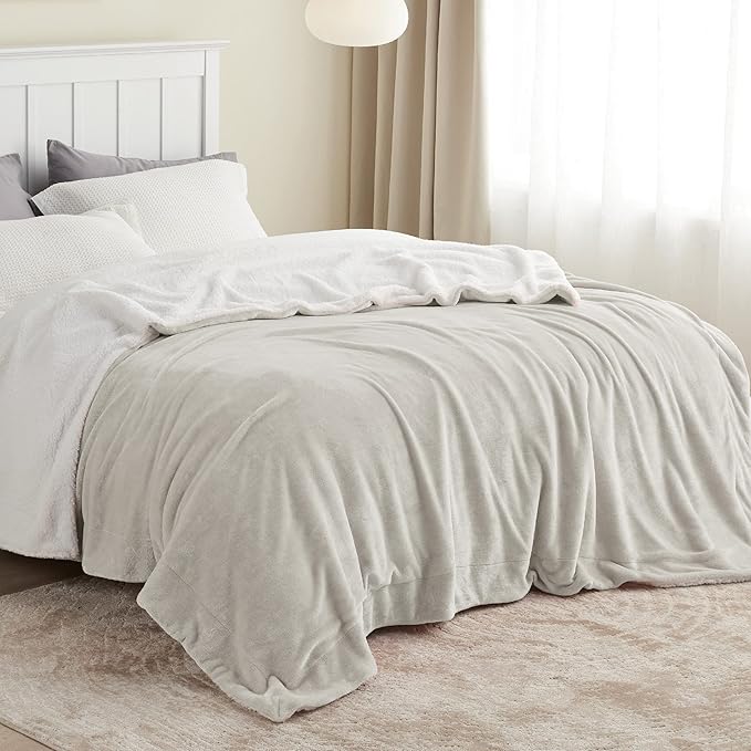 Bedsure GentleSoft Sherpa Fleece Blankets King Size for Bed - Thick and Warm, Soft Fuzzy Plush King Blanket for Winter, Linen, 108x90 Inches