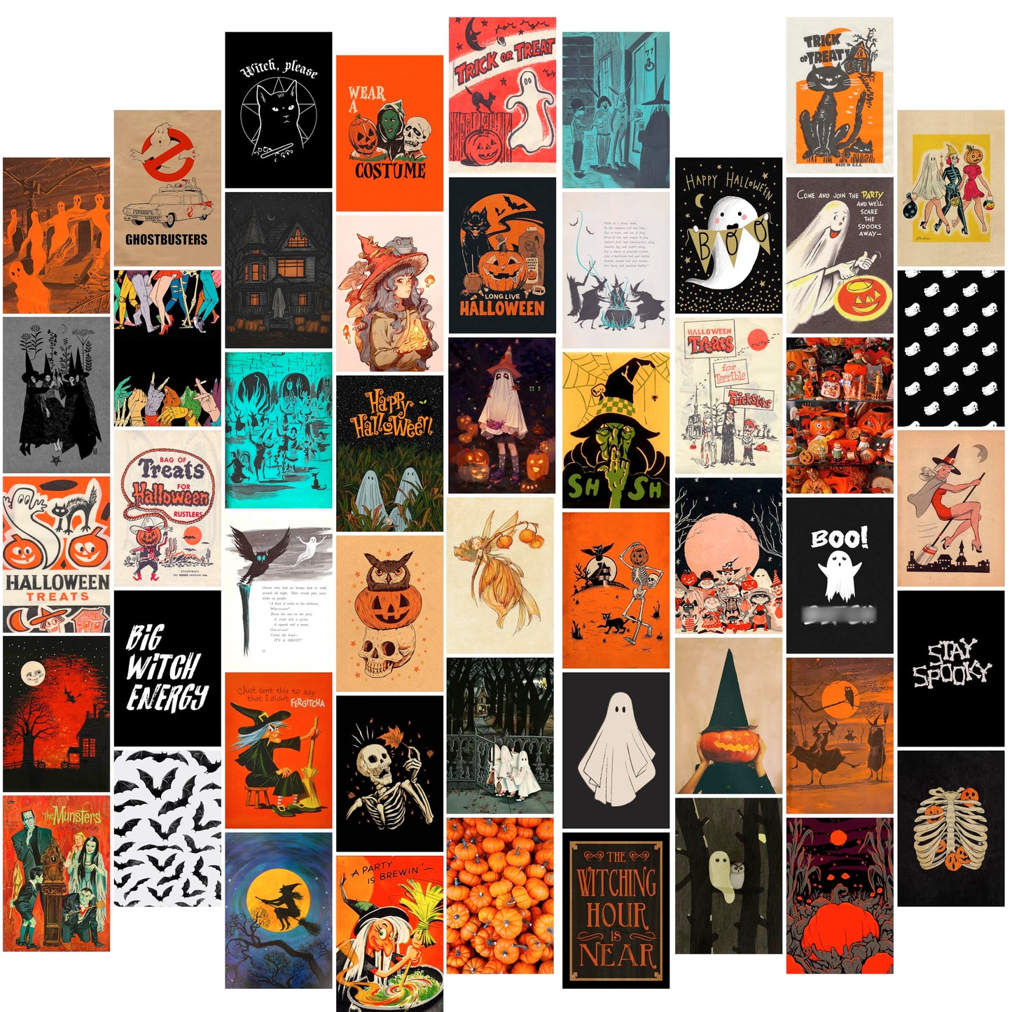 Waschbär Halloween Wall Collage Kit Aesthetic Pictures - Halloween Room Decor, Poster for Teen Girls, Witchy Room Decor, Witchy Decorations for Bedroom, 50pcs