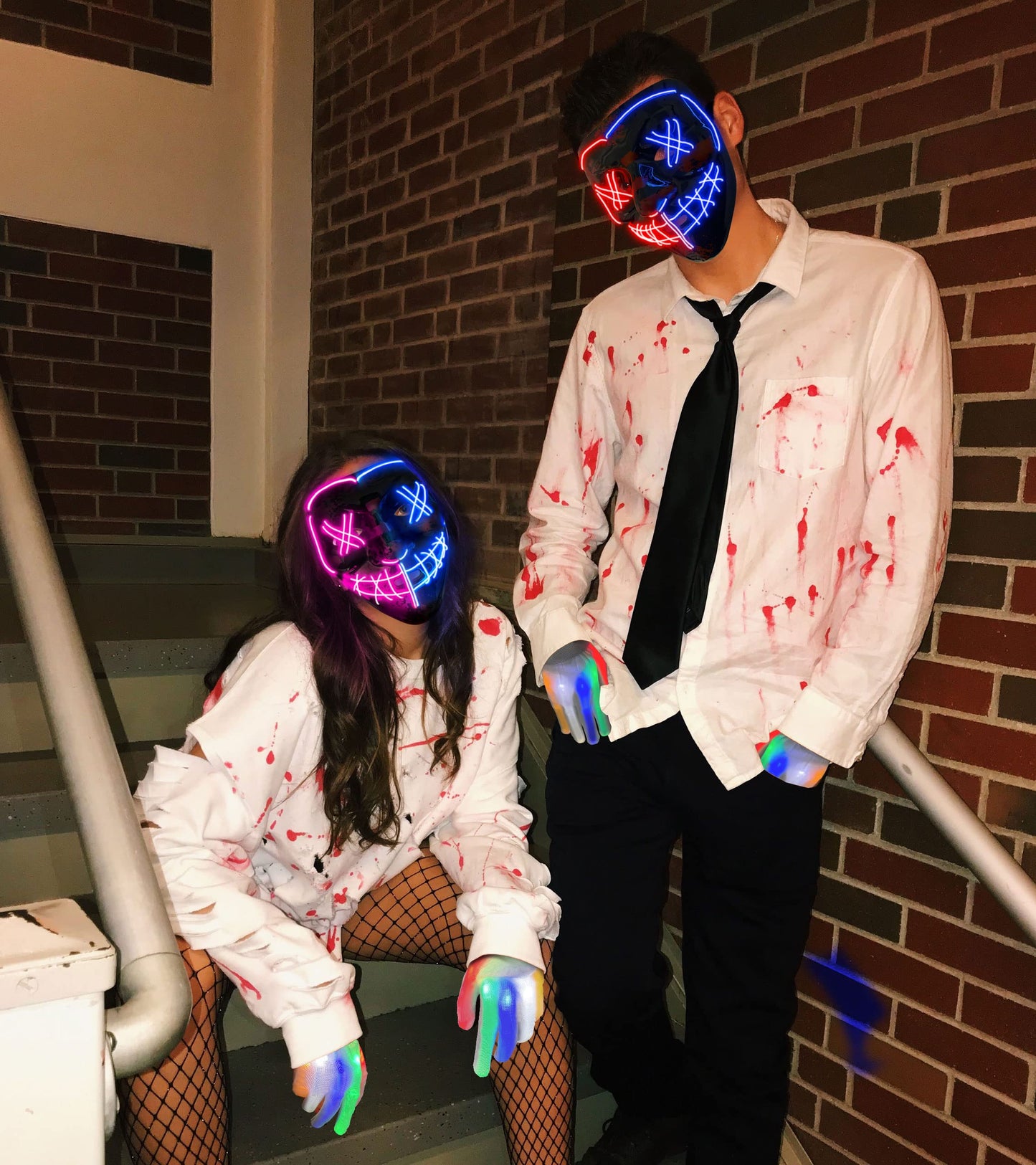 Sago Brothers Halloween Mask, LED Light up Mask Skeleton Gloves Set, Halloween Costumes for Boys Girls, Scream Scary Mask Redblue