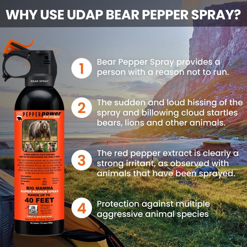 UDAP 18CP Super Magnum Bear Spray, Multi,13.4oz