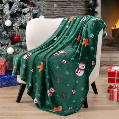 PAVILIA Christmas Gingerbread Throw Blanket | Green Holiday Christmas Fleece Blanket | Soft, Plush, Warm Winter Cabin Throw, 50x60 (Green Gingerbread)