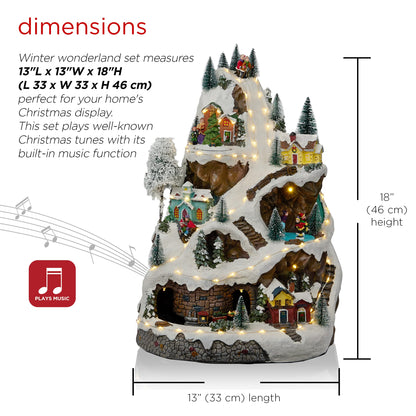 Alpine Corporation 18"H Indoor Animated Winter Wonderland Christmas Tabletop Decor with and Warm White LED Lights and Music, Holiday Display