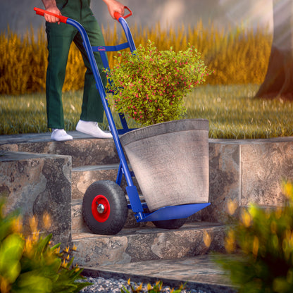 GARDEBRUK® Foldable Sack Barrow | Hand Truck Trolley | Heavy Duty Steel | Load up to 200 kg | Dolly Cart | Industrial Wheels | Stair Climber | Lightweight Multi Purpose Tool | Blue