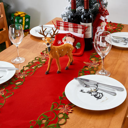 AMARED Christmas Embroidered Table Runner Cutwork Green Leaves Holiday Table Linens for Christmas Decorations 15x69 Inch