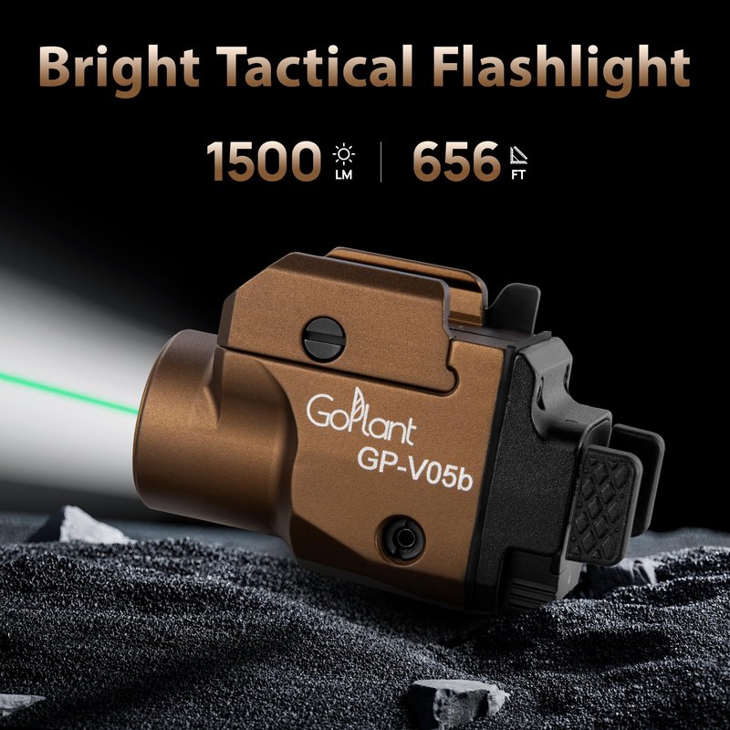 1500 Lumens Aircraft-Grade Aluminum Compact Pistol Flashlight, Picatinny Flashlights Laser Weapon Light, Subcompact Tactical Pistol Lights,Green Laser Light Combo For Handgun, Rechargeable Gun Laser