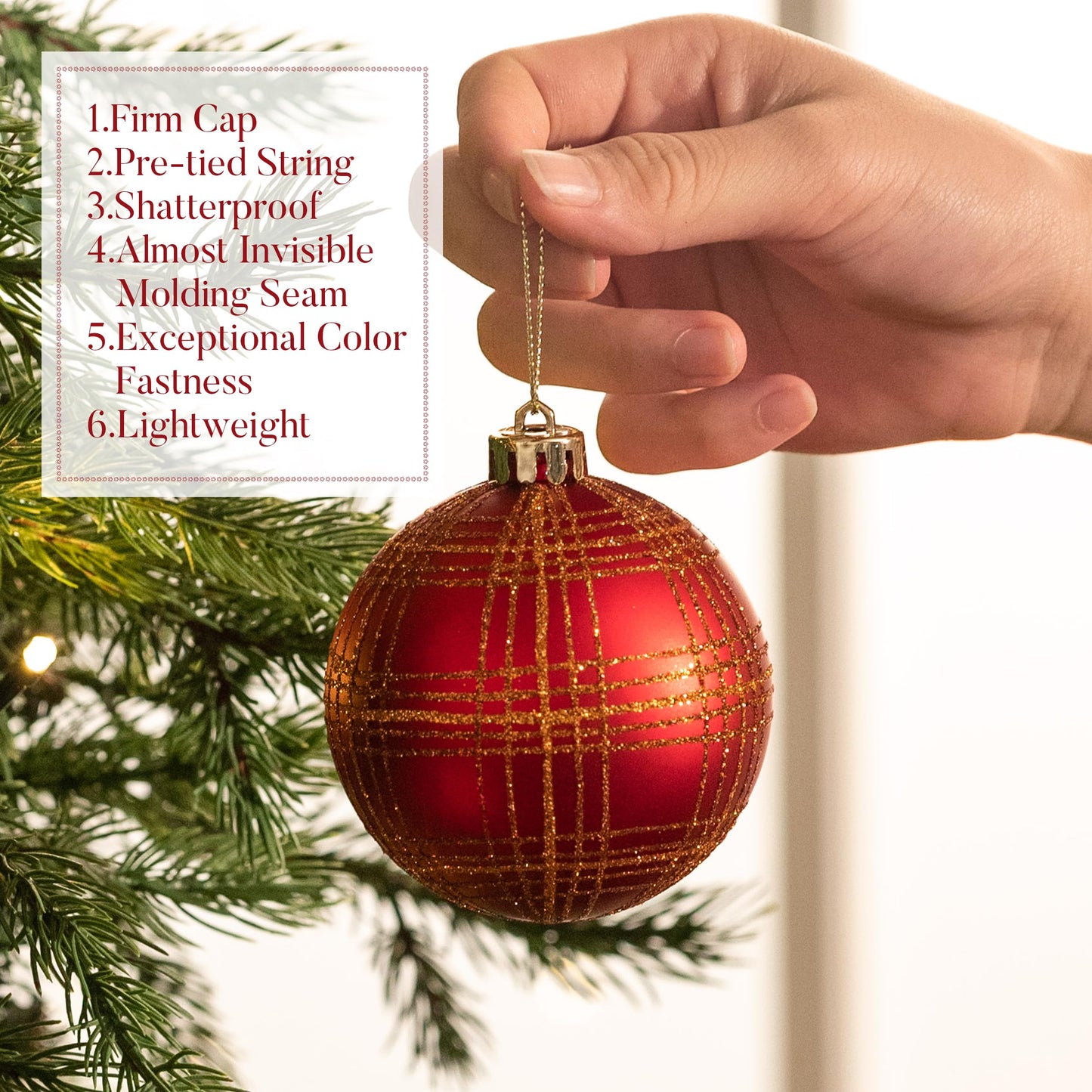 Valery Madelyn Christmas Ornaments Set, 70ct Red and Brown Shatterproof Christmas Tree Decorations, Woodland Hanging Ball Ornaments Bulk for Xmas Holiday Decor