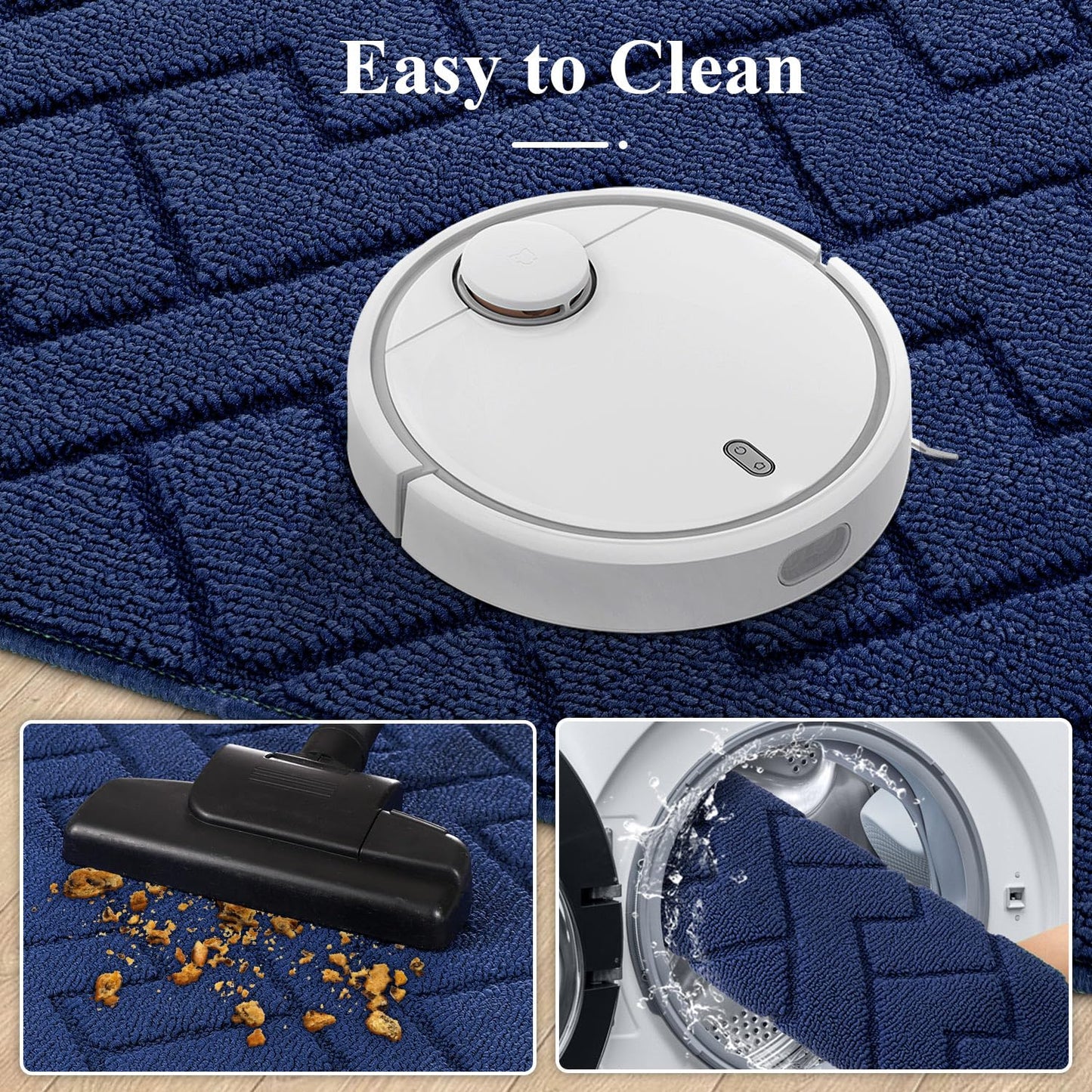 hicorfe Kitchen Runner Rugs and Mats Sets,2 Pieces Absorbent Non-Slip Kitchen Rug,Comfort Kitchen Mat for Floor,Washable for Kitchen,Hallway,Office,Sink,Laundry(20"x48"+20"x32" Navy Blue)