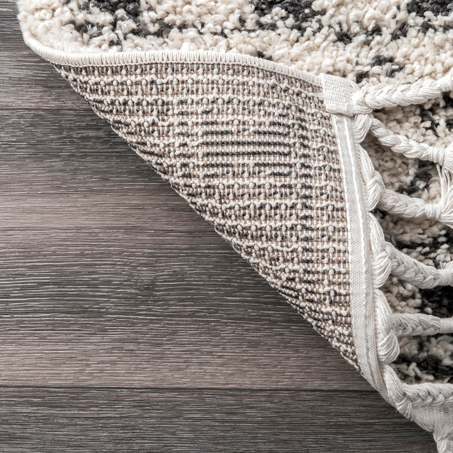 Nuloom Vasiliki Off-White/Charcoal, 7'10" x 10', Moroccan Shag, Tassel, Soft and Plush, High Traffic, Stain Resistant, Easy Clean, Durable Area Rug for Bedroom, Living Room, Dining Space, Den, Foyer