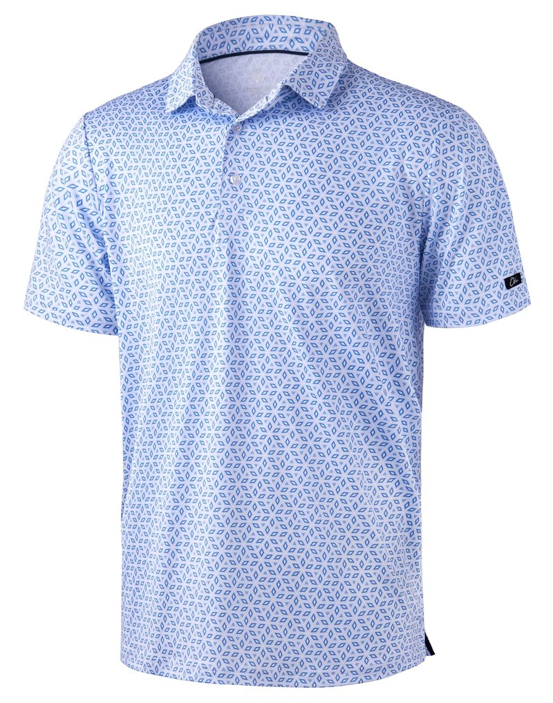 Obla Mens Golf Polo Shirts Short Sleeve Dry Fit Performance Moisture Wicking Casual Print Collared Golf Shirts for Men (Light Blue Diamond_S)
