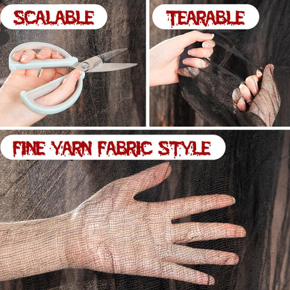 600" x 85" Creepy Halloween Cloth - Black Spooky Fabric - Large Creepy Halloween Decorations for Haunted House, Window Backdrops, Garden Party, Yard, Wall, Doorway