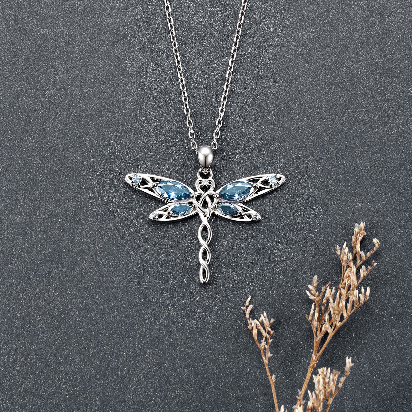 MANBU Sterling Silver Dragonfly Necklace Bracelet for Women Celtic Infinity Dragonfly Pendant Christmas Jewelry Gifts for Nature Lovers (blue dragonfly)