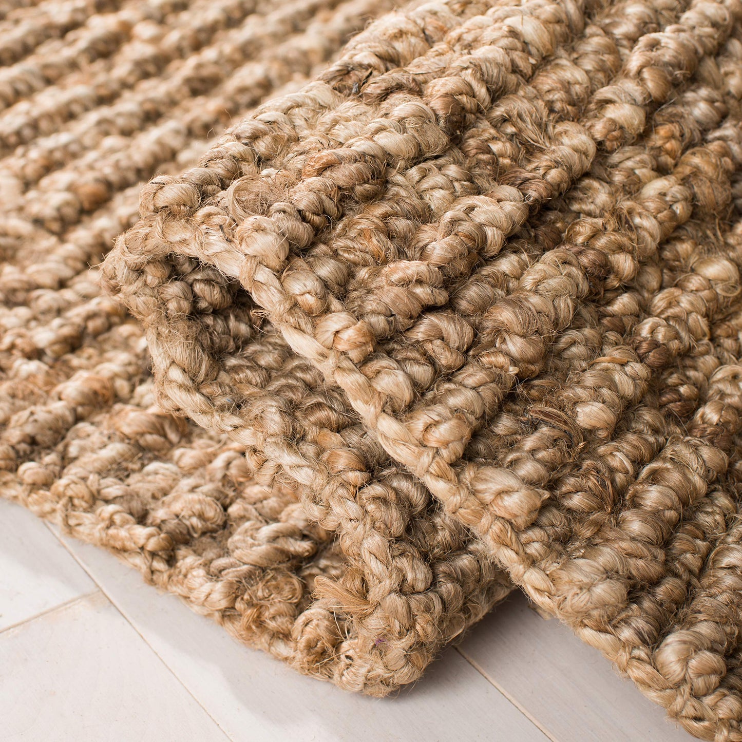 SAFAVIEH Area Rug 10' Square - Natural Fiber Collection - Large - Natural Brown, Handmade Jute, Farmhouse Style, Chunky Textured Thick Pile (NF447A)