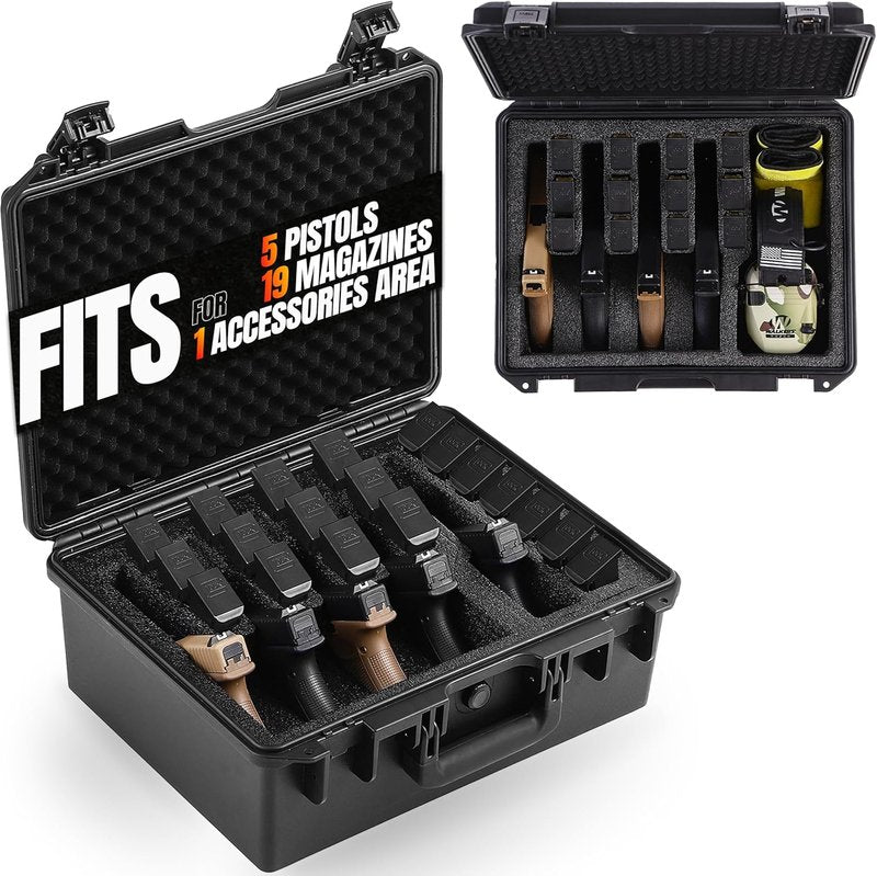 Gun Case for 3/5/8 Handguns - Hard Shell Pistol Carrying Case, IP67 Waterproof, TSA Approved Lockholes | Fits Glock, Beretta, S&W, Sig Sauer