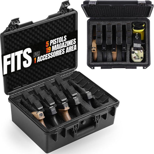 Gun Case for 3/5/8 Handguns - Hard Shell Pistol Carrying Case, IP67 Waterproof, TSA Approved Lockholes | Fits Glock, Beretta, S&W, Sig Sauer