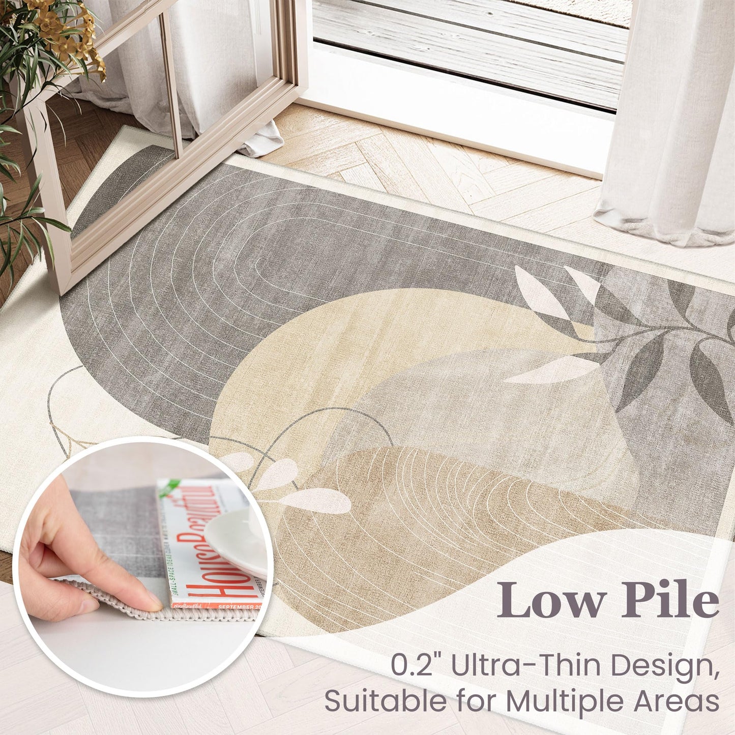MUJOO 5x7 Area Rugs Washable Low Pile Non Slip Mid Century Modern Large