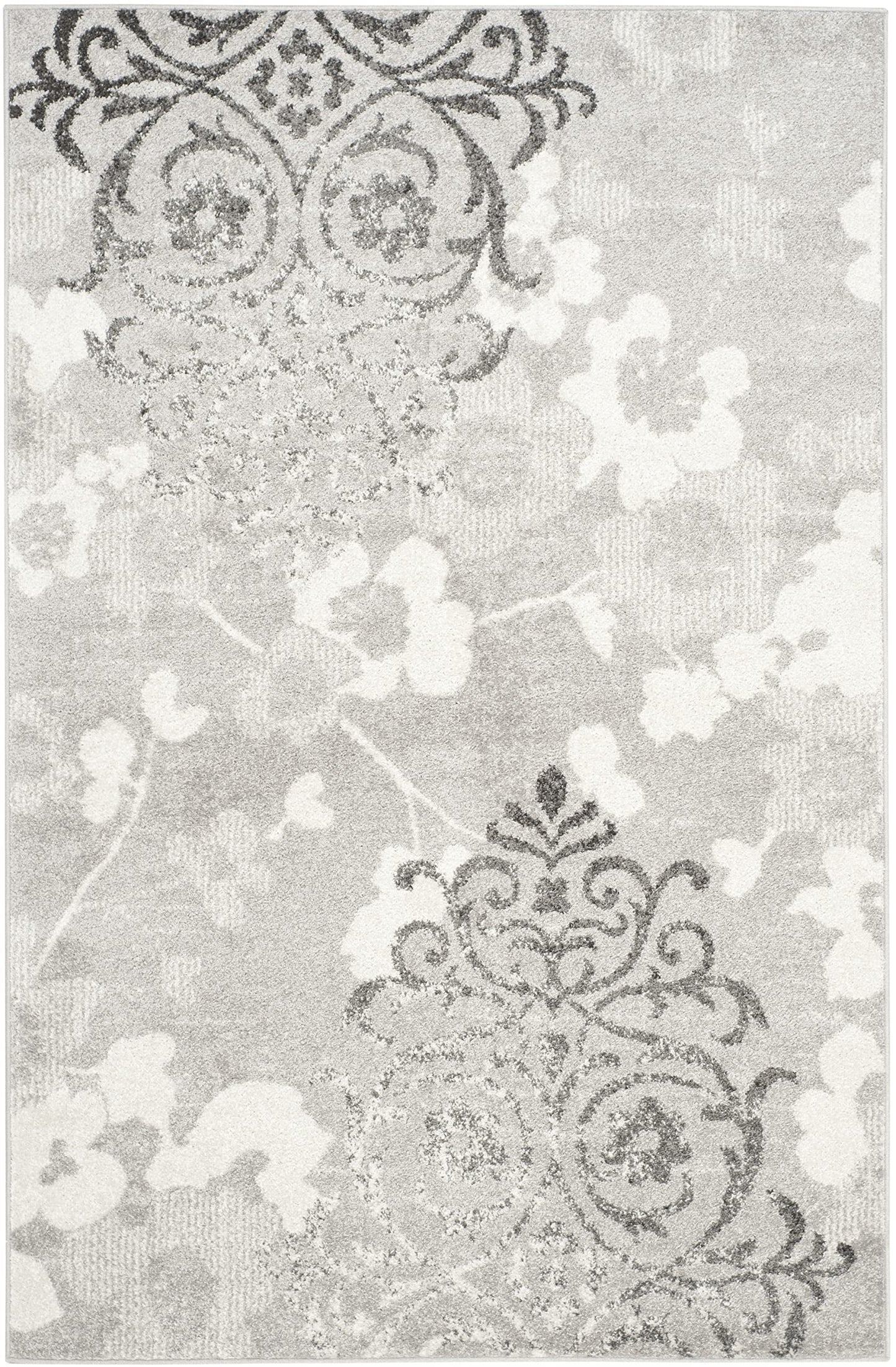 SAFAVIEH Adirondack Collection Area Rug - 6' x 9', Silver & Ivory, Floral Glam Damask Distressed Design, Non-Shedding & Easy Care, Ideal for High Traffic Areas in Living Room, Bedroom (ADR114B)