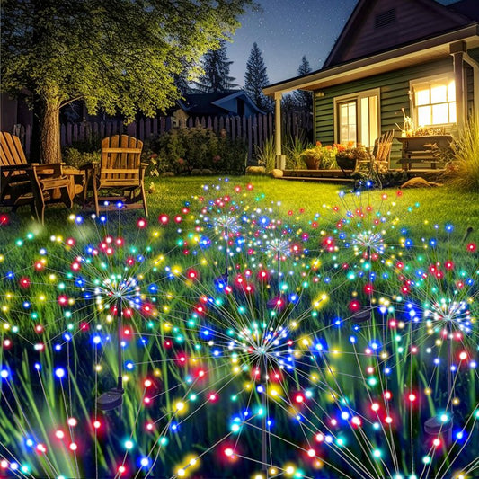 GIGALUMI Garden Decor Outdoor Lights 120LED 2Pack, Solar Garden Lights Outside Fairy Firework Decorative,Solar Powered for Yard Pathway Flowerbed Planter Balcony Patio 4th of July Decor (Multicolor