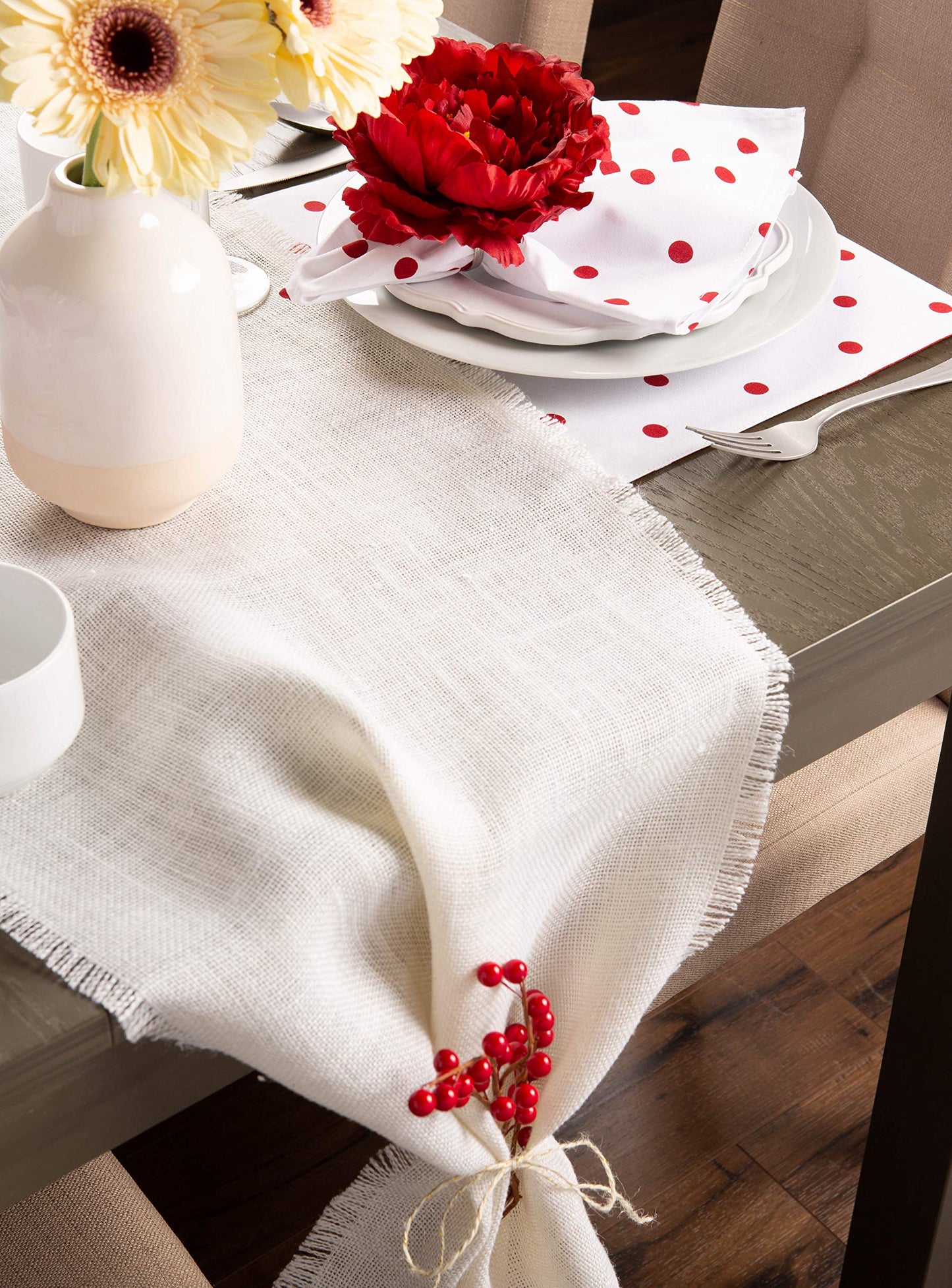 DII Beautiful Peony Flower Napkin Rings Deep Red, 4 Piece