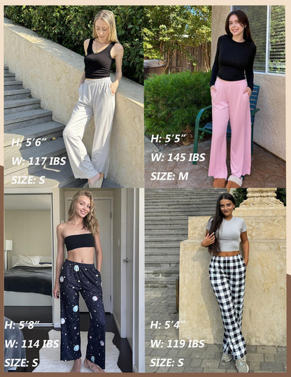 Ekouaer Pajama Pants for Women Soft Comfy Pajama Bottoms Casual Stretch Wide Leg Pants with Pockets Planet Large