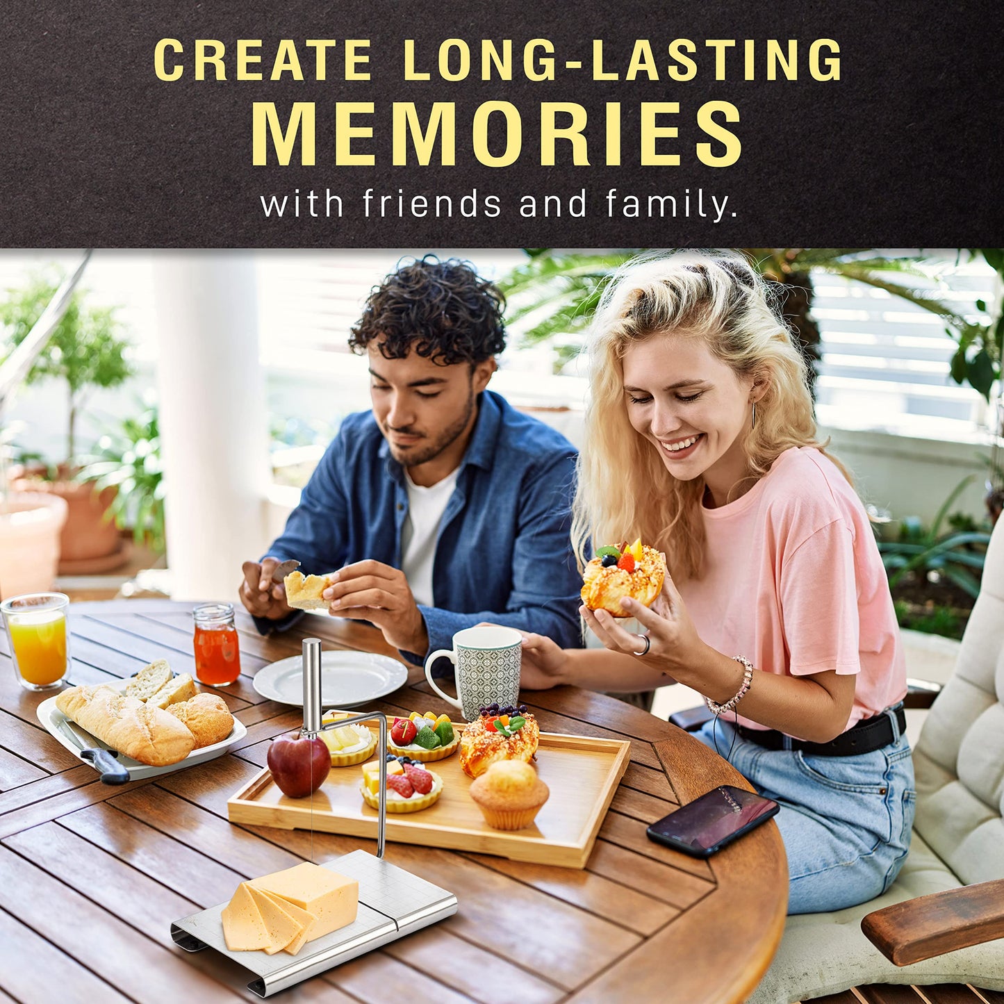 Cheese Slicer with Wire for Block Cheese - Adjustable Stainless Steel Cheese Cutter with Precision Scale, Ergonomic Design, 8 Replacement Wires - Perfect for Cheese Boards, Charcuterie, Kitchen Gadget