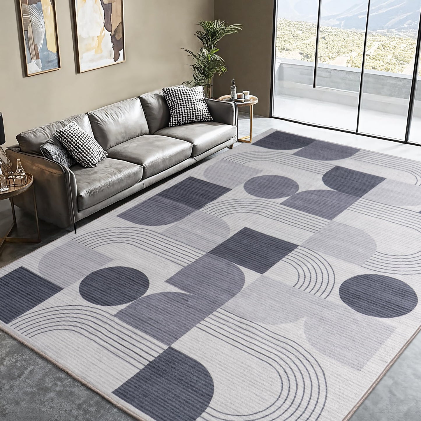 QDUIDU Large Machine Washable 4x6 Area Rug, Soft Modern Geometric Abstract Grey Rugs for Bedroom Living Room, Non-Shedding Faux Wool Indoor Throw Floor Carpet for Office Entryway Dining Room Decor
