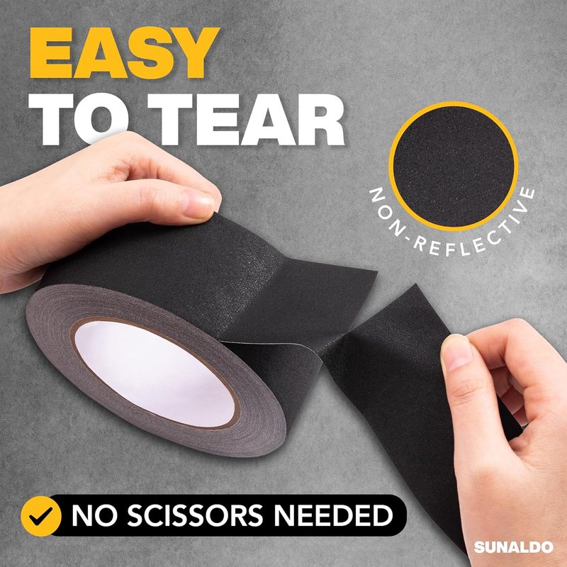 Heavy Duty Gaffers Tape - Easy to Rip, Residue-Free, Matte Finish | Black, 2" x 30 Yards