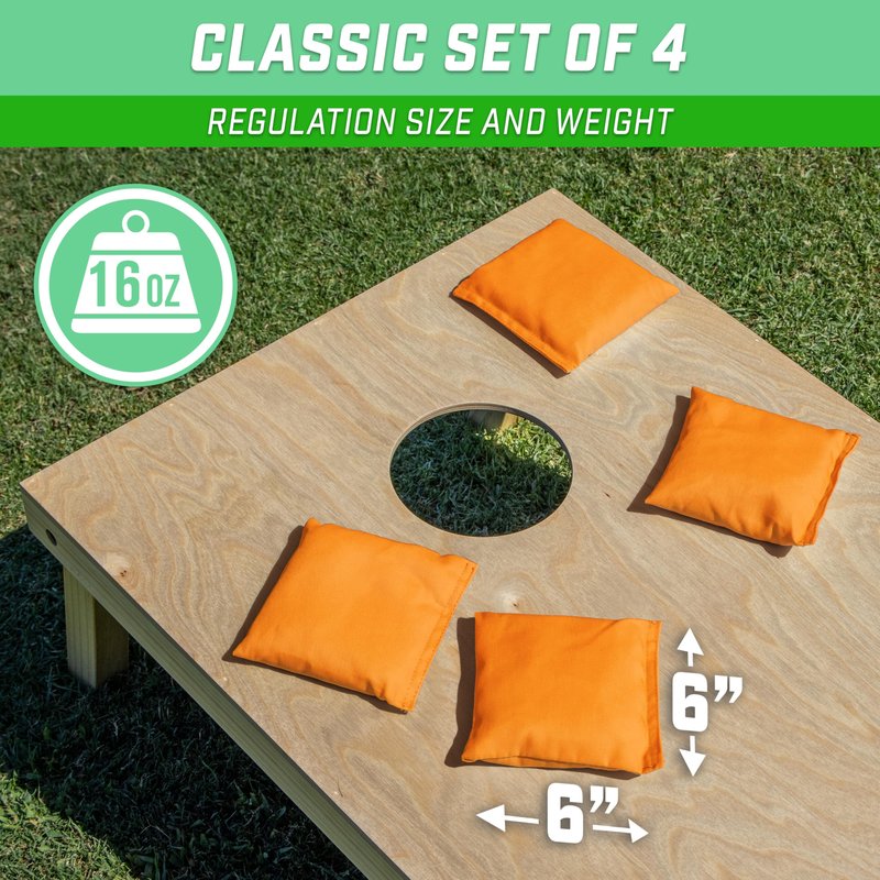 GoSports Cornhole Bean Bags Set of 4 - Regulation All Weather - Classic Orange