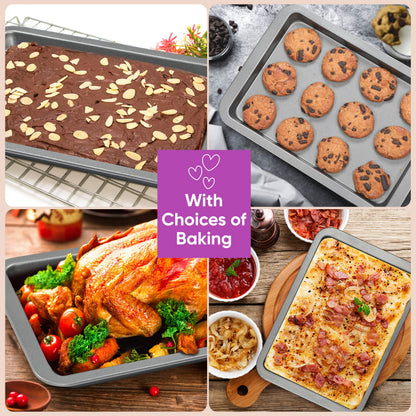 ThingsPlus Set of 2 Baking Trays for Oven Non Stick, Premium Carbon Steel Oven Trays Non Stick with Teflon Coating, Durable & Easy-Clean NonStick Baking Tray Set for Cookies & Savories (32x22x2cm)