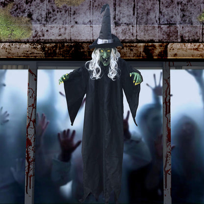 JOYIN 74" Hanging Witch Halloween Decorations Outdoor, Talking Flying Ghost Decor Haunted House Party Supplies Props Light Up Eyes Lawn Yard Garden Door Life Size Sound Activated