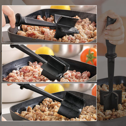 Meat Chopper Masher for Ground Beef and Hamburger Meat, Heat Resistant 5 Curved Blades Ground Beef Smasher, Nylon Meat Spatula Hamburger Chopper, Mix and Chop Kitchen Tool