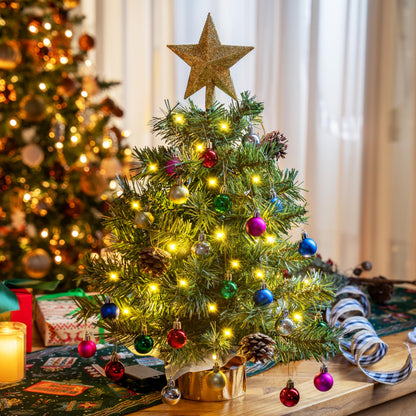 Joiedomi 24"/2FT Tabletop Mini Christmas Tree Pre lit with Warm Lights, Holly Berries, Pine Cones and Ornaments for Indoor Artificial Mini Xmas Tree Holiday Season Decorations (Gold)