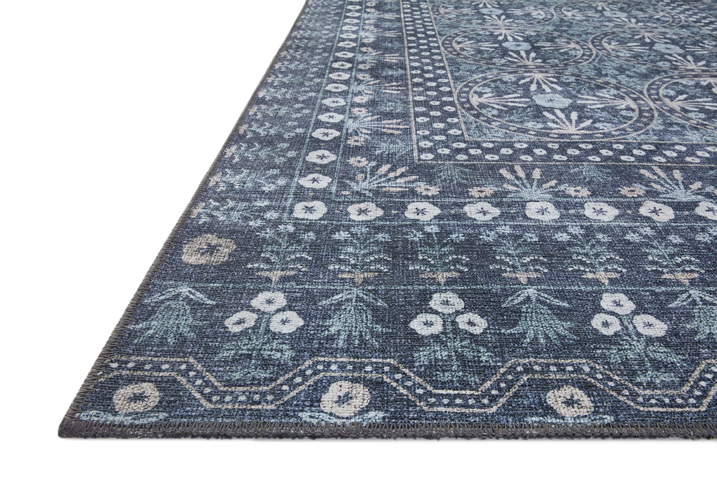 Loloi Rifle Paper Co. Maison Collection MAO-03 Rosette Blue 5'-0" x 7'-6", .19" Pile Height, Area Rug