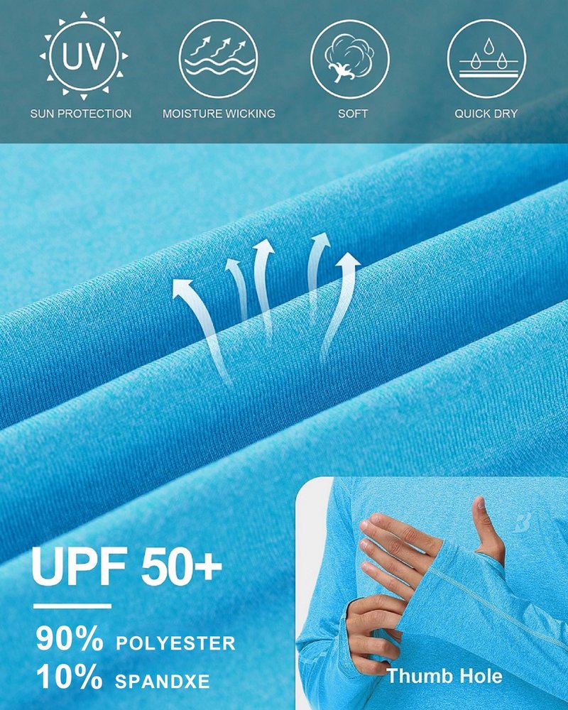 Mens UPF 50+ Fishing Swim Shirt - Long Sleeve Sun Shirts Rashguard Running Hiking Beach Workout Hooded Shirt with Thumbhole