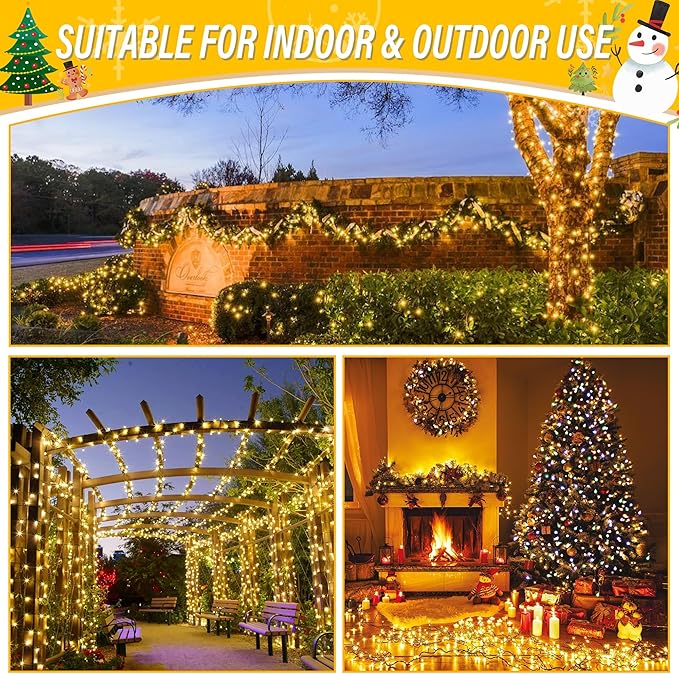 Weillsnow 328 FT 1000 LED Christmas String Lights with Remote & Timer, 8 Lighting Modes Twinkle Lights, Waterproof Fairy Lights For Outdoor Bedroom Backyard Tree Wall Christmas Decoration (Warm White)