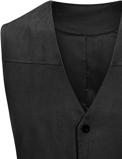 KAIPUTE Western Cowboy Costume Men's Vest Hat Belt for Adult Halloween Party Cosplay Black