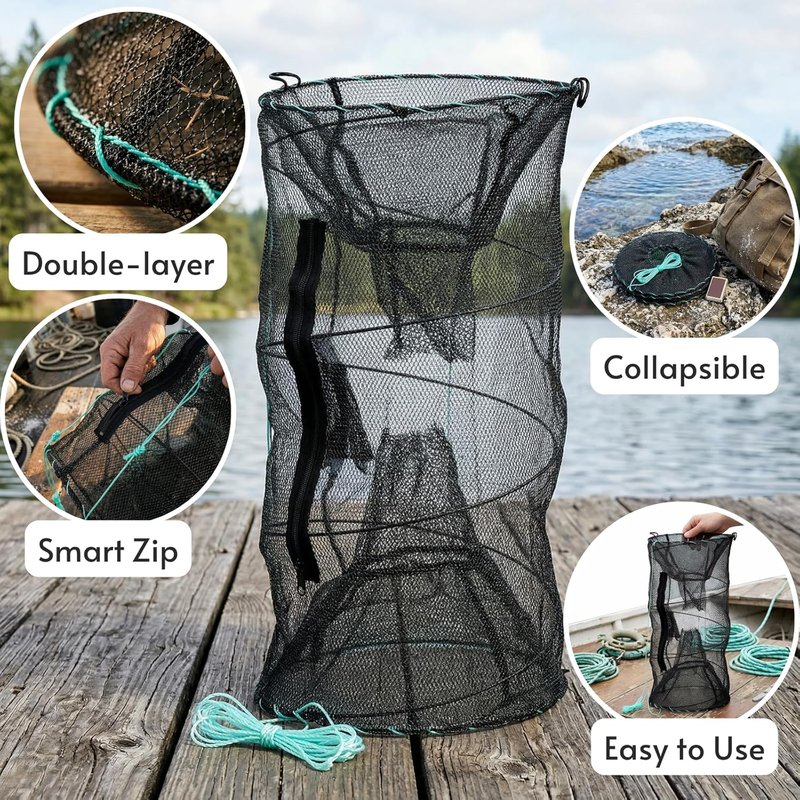 ZENFUN Fishing Bait Trap Set - 2 Pcs Collapsible Crab & Crawfish Nets | Portable Foldable Design