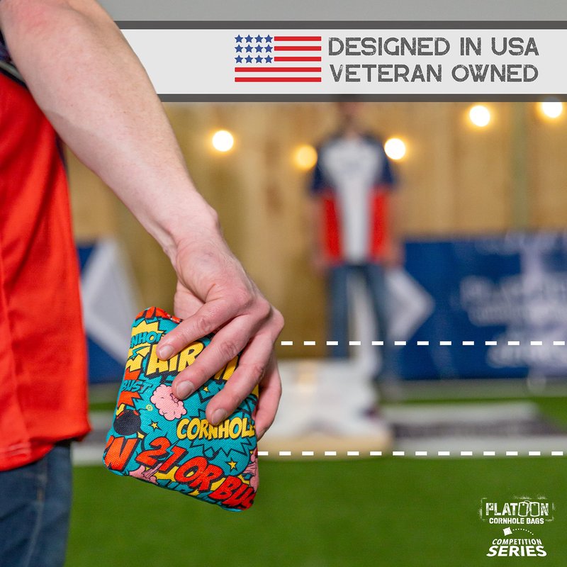 Play Platoon Competition Series Cornhole Bags Set of 8 Regulation Professional Weight Double Sided Slick and Stick with Rubber Sticky Dot Slow Side for Pro Corn Hole Bean Bag Toss Game-Designed in USA