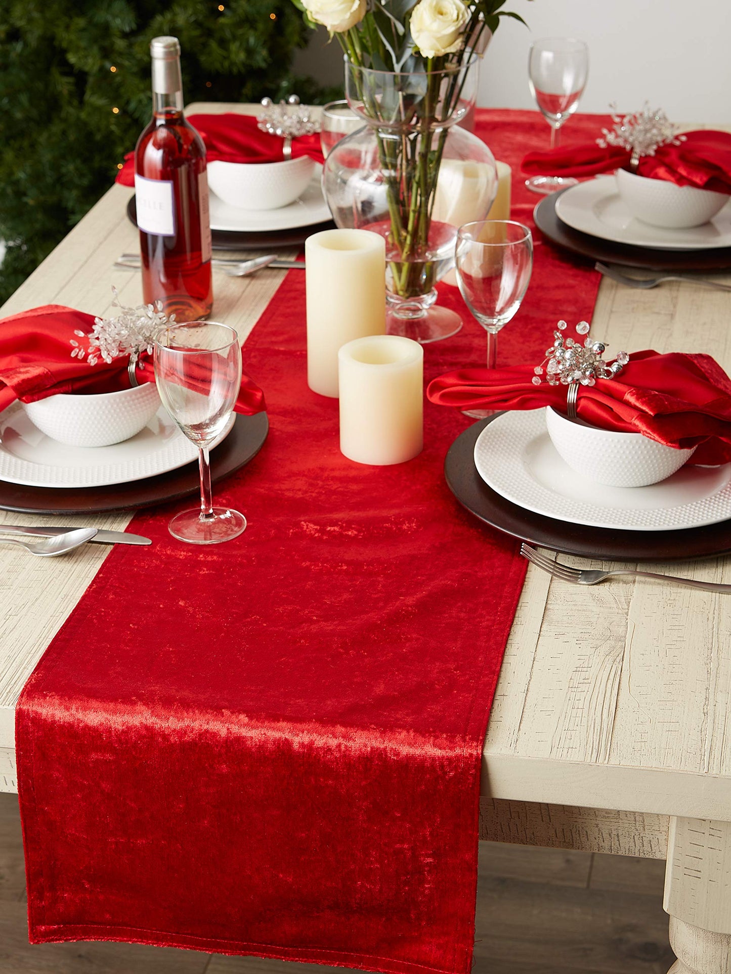 DII Velvet Collection Tabletop, Table Runner, 14x72, Red