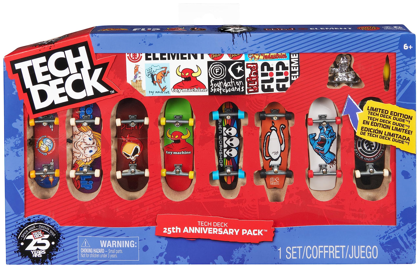 Tech Deck, 25th Anniversary 8-Pack Fingerboards with Exclusive Figure, Collectible and Customisable Mini Skateboards, Kids’ Toys for Ages 6 and up