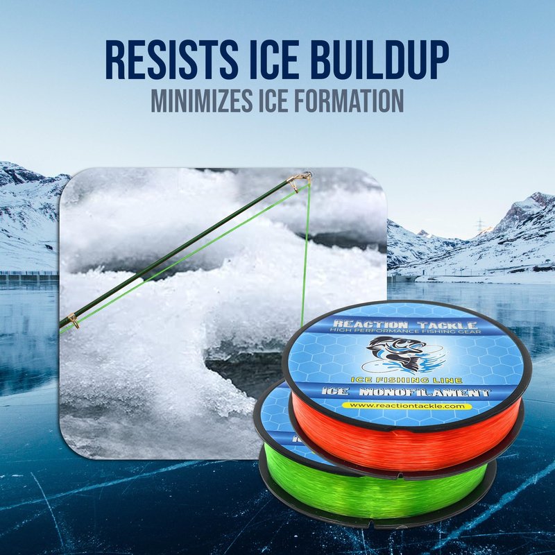 Reaction Tackle Ice Monofilament – Ice Fishing Mono Line, Tip-Up Line - Hi Vis Green - 6LB / 1000yds