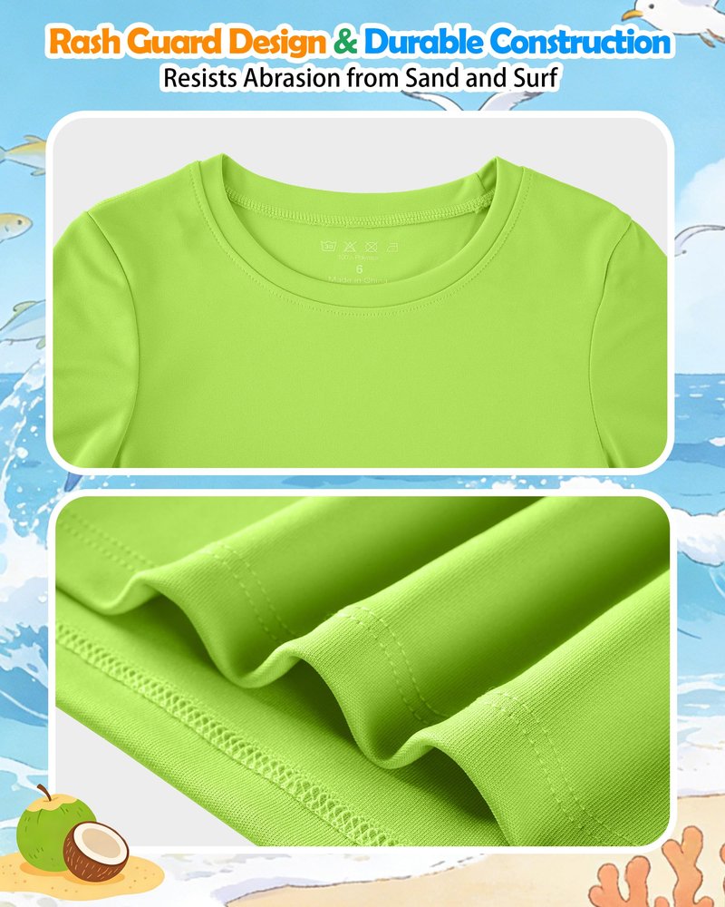 Boys' UPF 50+ Swim Shirt, Kids Short Sleeve Rash Guard, Toddler to Youth UV Sun Protection Athletic Sports Neon T Shirt Undershirt