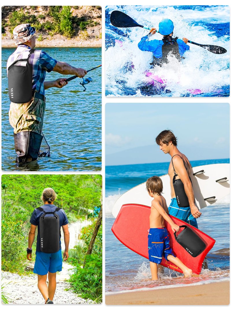 HEETA Waterproof Dry Bag for Women Men, Roll Top Lightweight Dry Storage Bag Backpack with Emergency Whistle for Travel, Kayaking, Boating, Camping, Beach, Cruise Ship Essentials (Black, 30L)